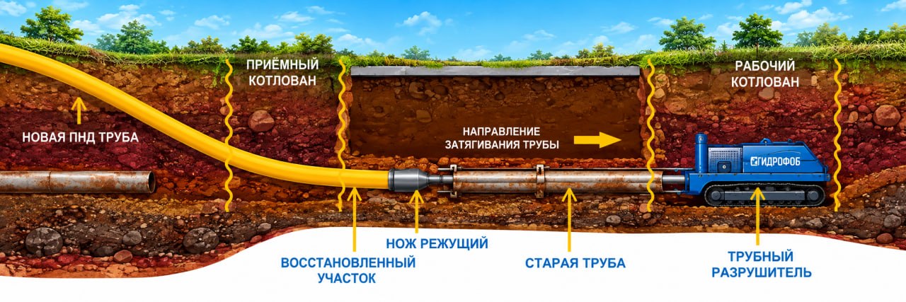 Разрушение трубы и затягивание ПНД